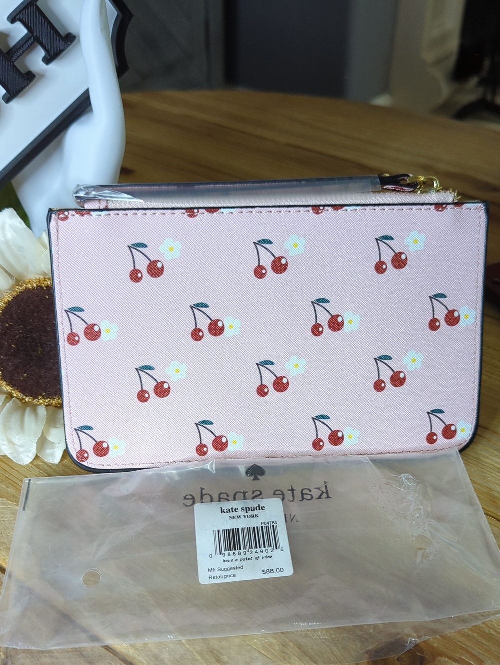 kate spade Pink Cherry Print Wristlet Clutch - Picture 2 of 7
